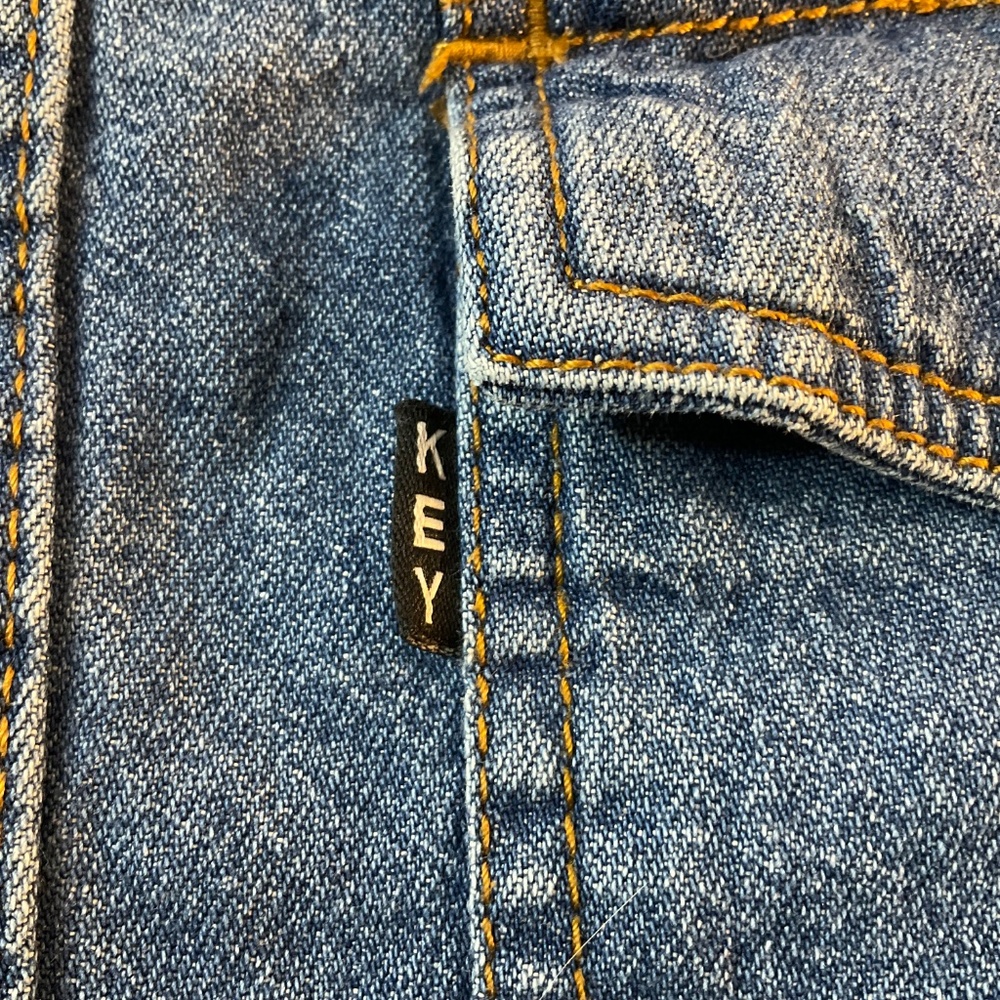 SALE‼️KEY MENS VINTAGE DENIM PEARL SNAP 100% COTTON WORKSHIRT SIZE LARGE/TALL - Picture 6 of 9